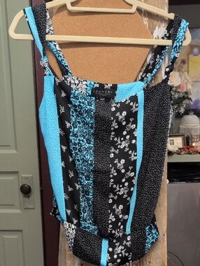 Laundry By Shelli Segal Black & Aqua Patchwork Floral Tank